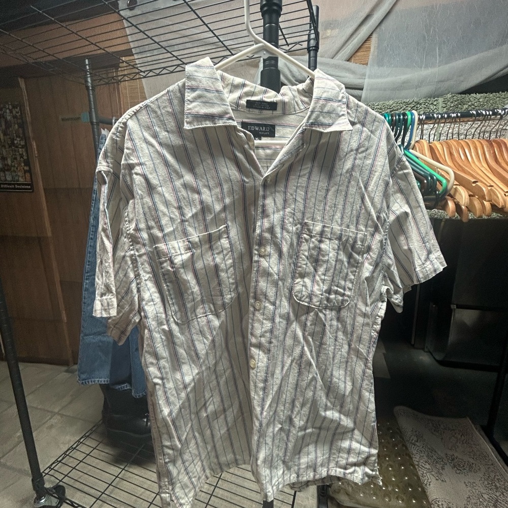 Hollister White and Blue Striped Button-Down Shirt